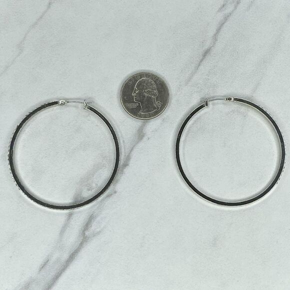 Silver Tone Rhinestone Hoop Earrings Pierced Pair - Picture 1 of 7